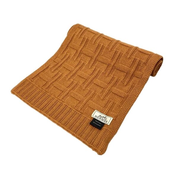HERMES - Brown Cashmere Scarf 368-071525 - Picture 1 of 4